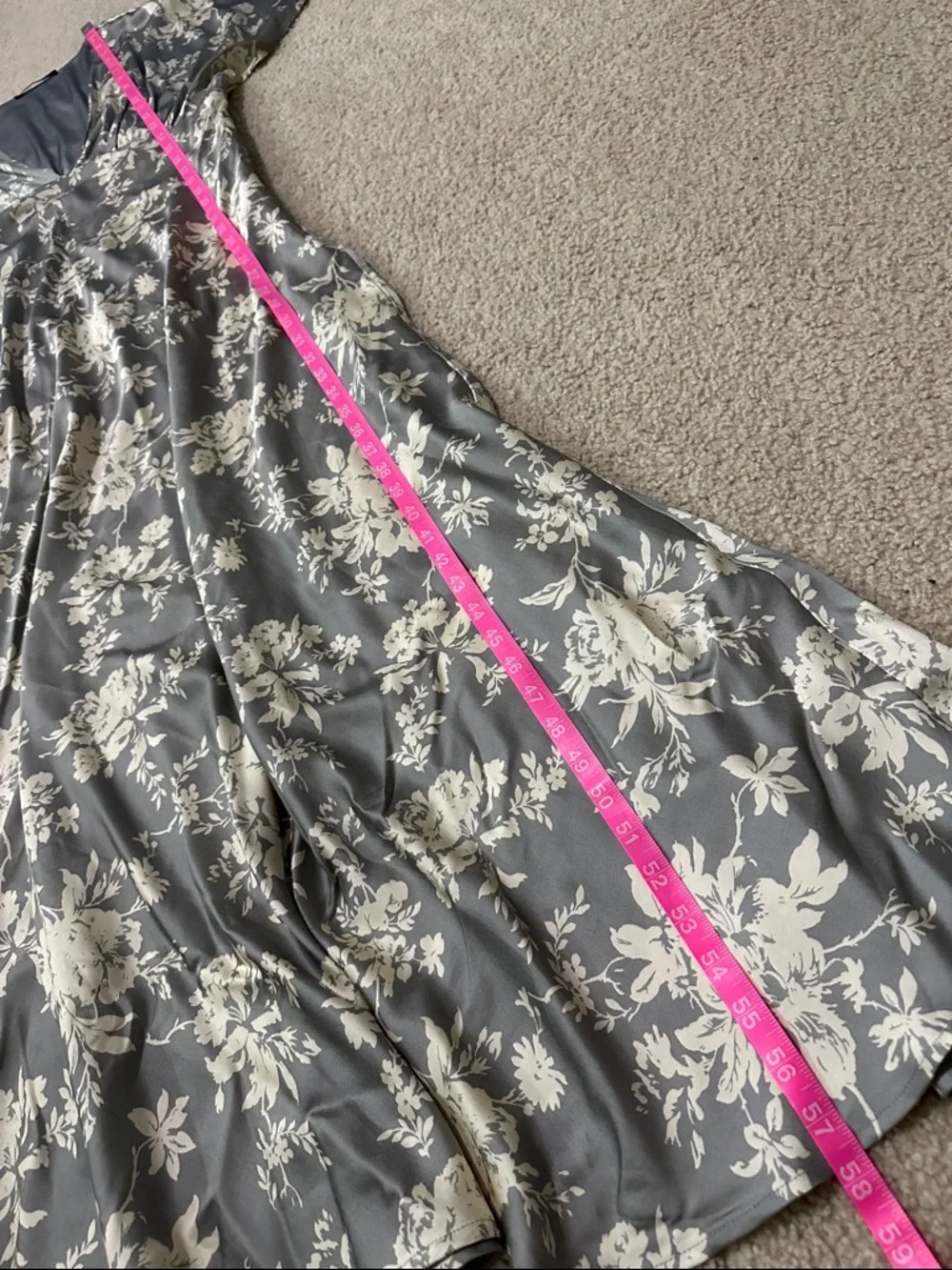 Abercrombie & Fitch Gray Satin Maxi Dress with Cream Floral Print